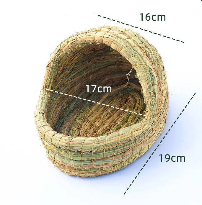 Natural hand-woven straw grass nest for small pets, bridge hole cradle shape, size S
