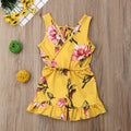 White cotton floral summer outfit for a baby girl with an elasticated waist