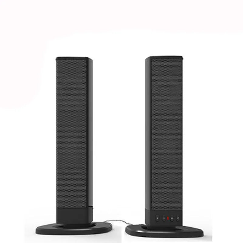 Black foldable split TV Bluetooth speaker with plastic casing showing button controls