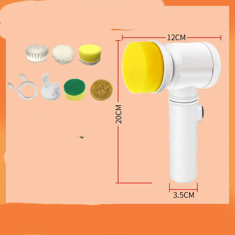 Electric kitchen cleaning brush with replaceable nylon and sponge brush heads for stove and range hood cleaning