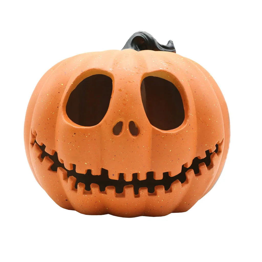 Yellow resin Halloween pumpkin lantern with skull hooded hollow-out design, 23x19cm, for party or yard decoration