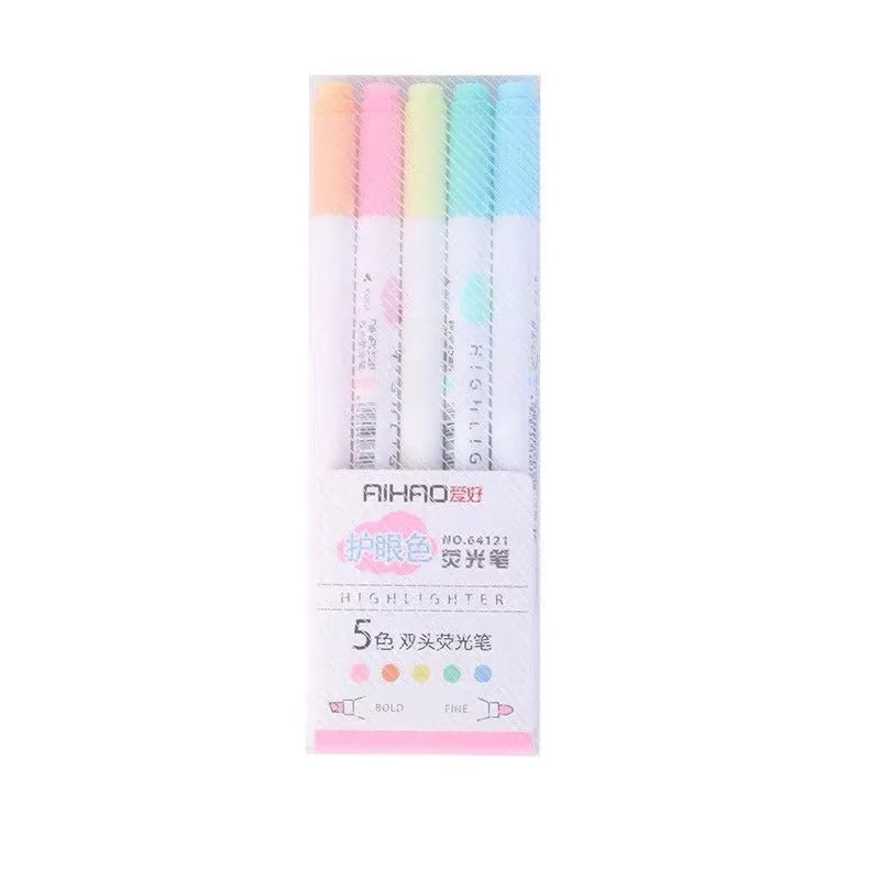 Double head gel pens with highlighting and writing tips in five colours