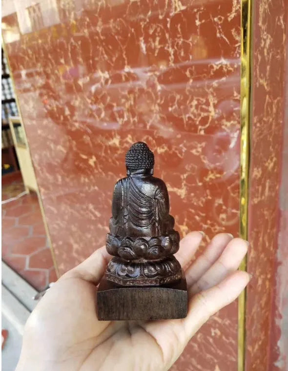Natural black wood carving Sakyamuni Buddha statue 30cm height home office ornament