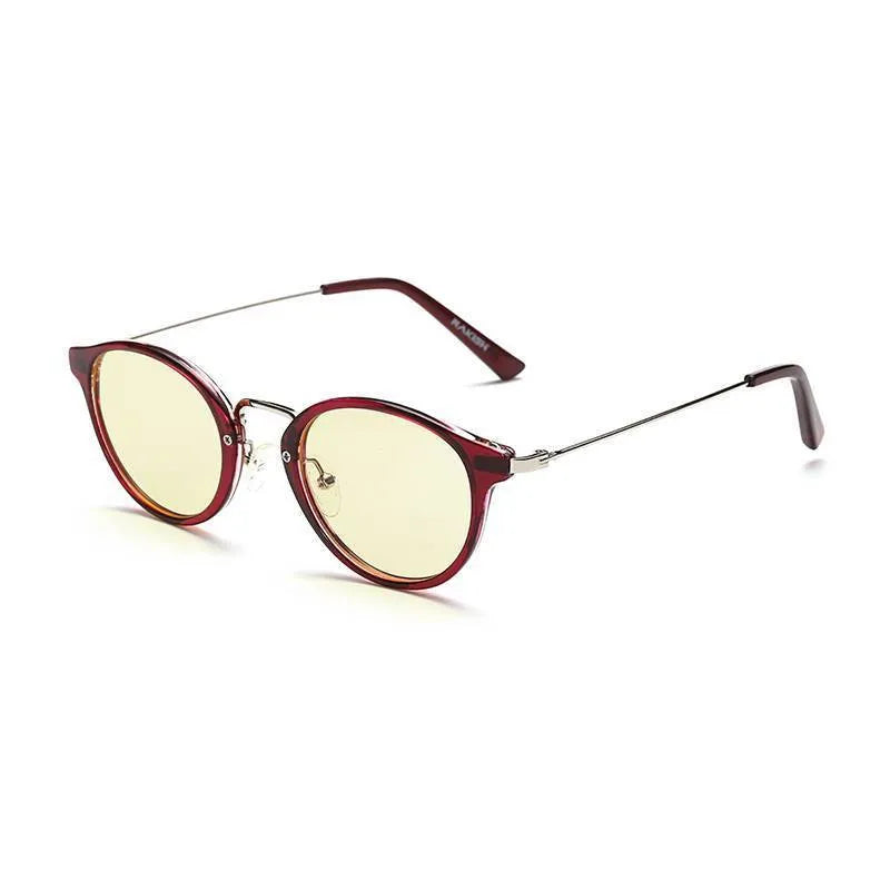 Anti-blue light glasses frame in PC plastic showing bright black, amber, purple and leopard print colour options