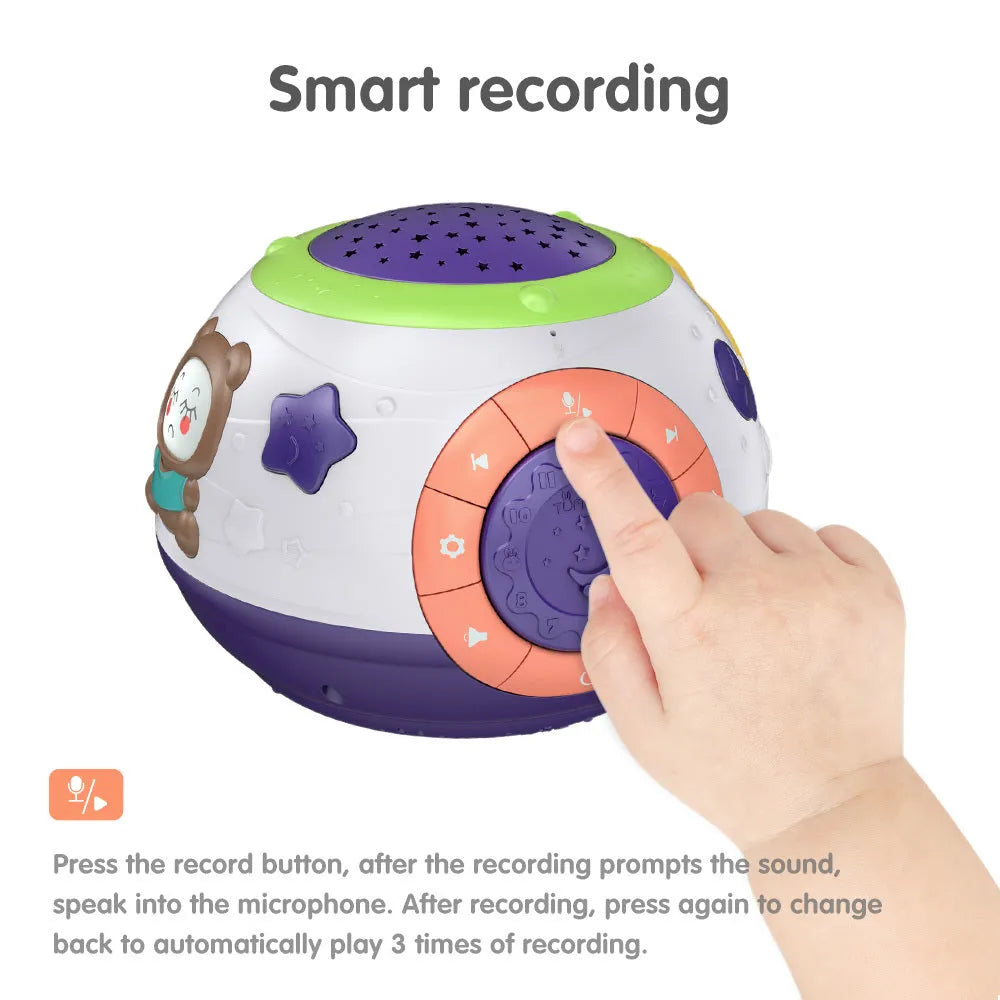 White starry sky night light projector for children with colour-changing LEDs and sound modes