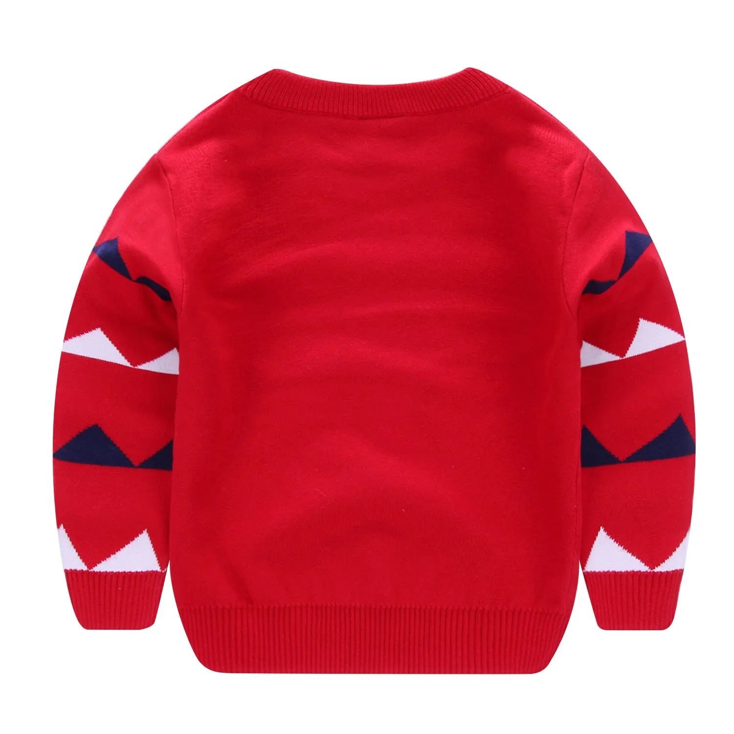 Red boys 100% cotton pullover sweater with wild dinosaur cartoon print, enzyme wash, size 110cm