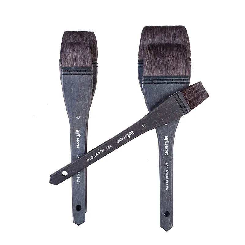 Grey squirrel hair makeup brush with wooden handle showing soft natural bristles