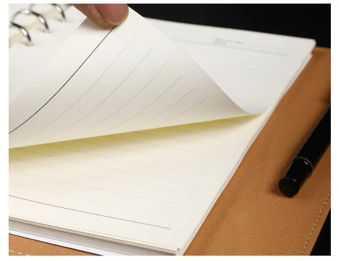 A5 hardcover leather buckle notebook in black, blue, brown, grey, or red with binder binding