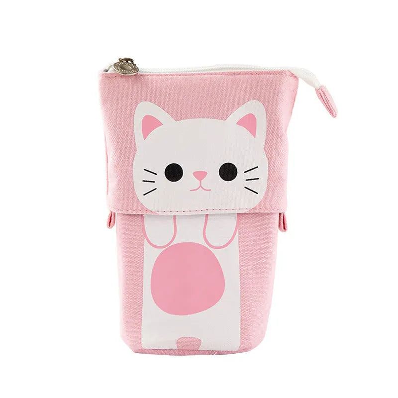 Korean-style round canvas pencil case with cartoon patterns in 19x7.5x12.5cm dimensions