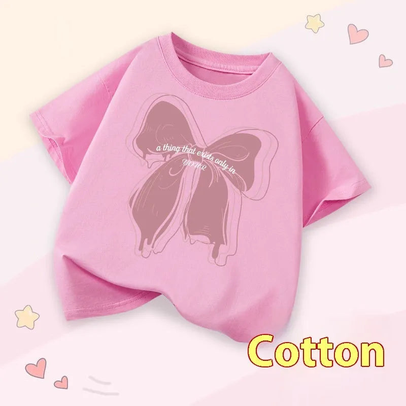 Girls' cotton round neck short sleeve t-shirt with cartoon print available in multiple colours for height 100-160cm