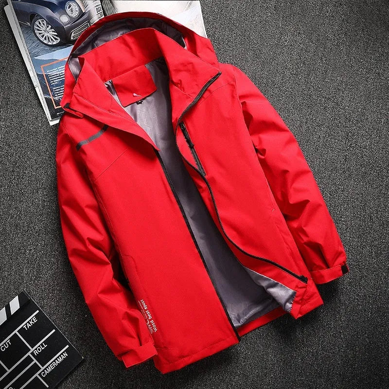 Outdoor casual thin waterproof hooded jacket in navy blue, loose fit polyester spring autumn coat