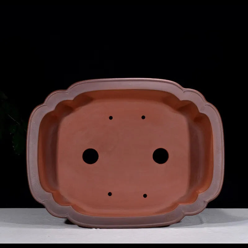 Large antique-colour purple clay flowerpot with Chinese tree stump pine cypress pomegranate golden marble antique jade belt crabapple design