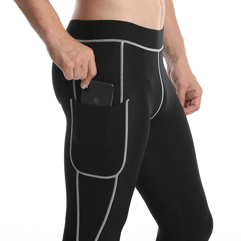 Black SCR nylon neoprene shaping fitness pants, high-waist compression leggings for running and cycling, Asian sizes S-3XL
