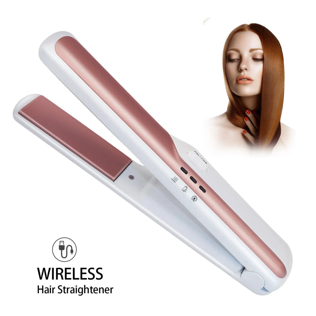 USB wireless hair straightener with tourmaline ceramic 15mm plates, black colour, cordless design on white background