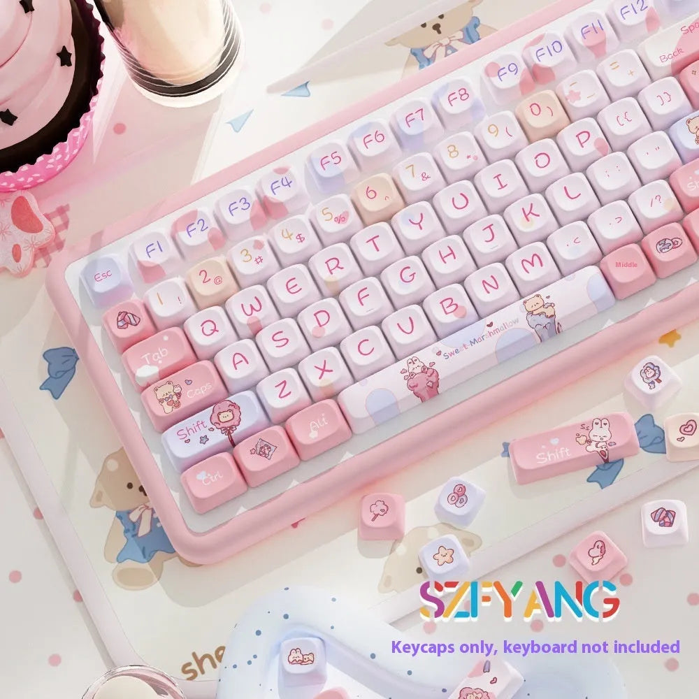 Sweet Cotton Candy custom pastel mechanical keyboard keycap set showing full 112-key layout