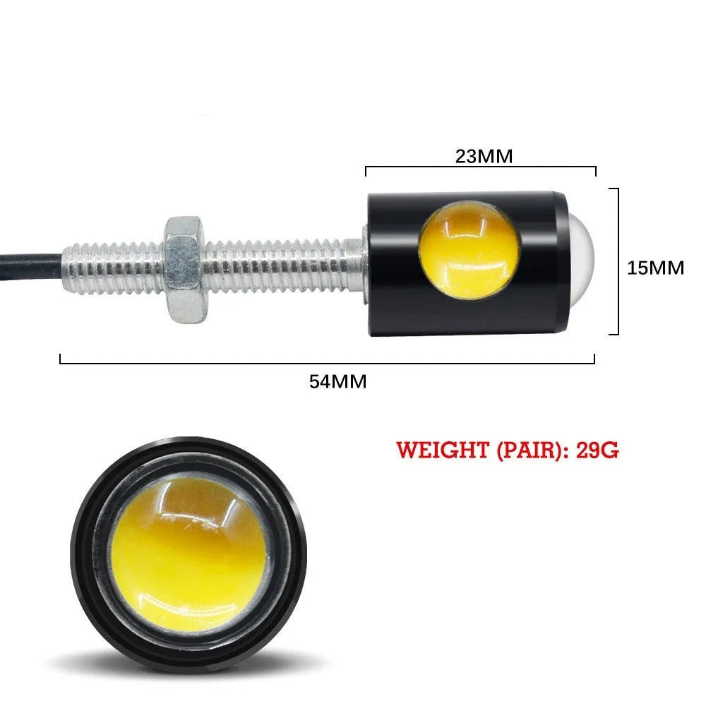 Aluminium shell license plate light for GM cars and motorcycles, shown in white, red, blue, ice blue, or yellow