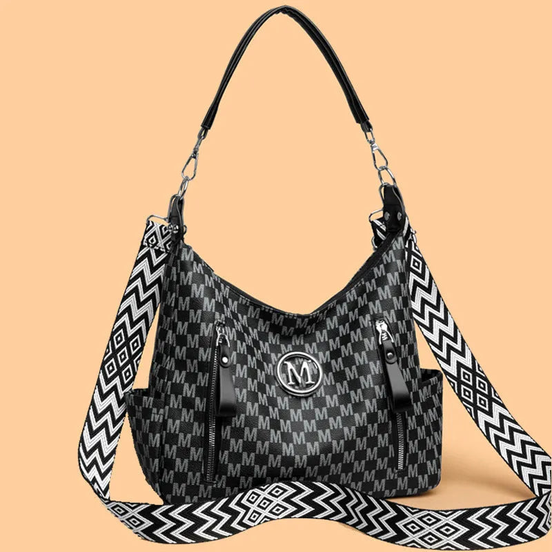 Retro printed shoulder messenger bag with sandwich pocket design and double adjustable straps