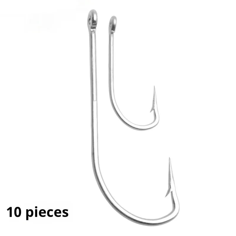 Assortment of alloy sea fishing hooks in various sizes from Style1 to Style14 on a blue background
