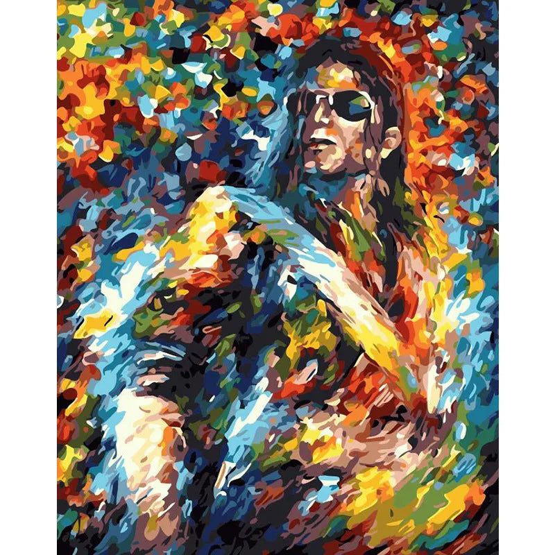 DIY digital painting kit showing 40x50cm canvas with body painting design, three brushes, and hooks