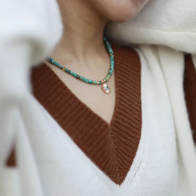 Natural jade stone pendant necklace on alloy chain with teardrop and metal star style options