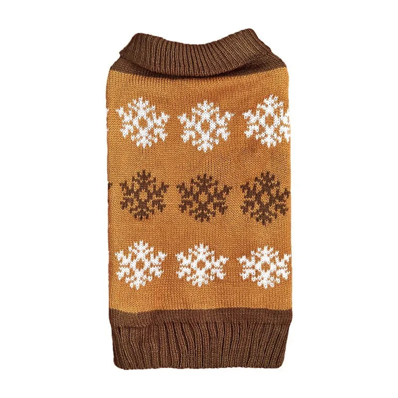 Brown and grey snowflake pattern dog Christmas sweater for holiday pet wear
