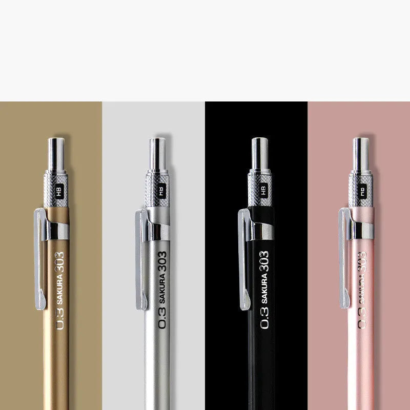 Japanese cherry mechanical pencil in gold, silver, black, or pink with 0.3mm or 0.5mm lead size options