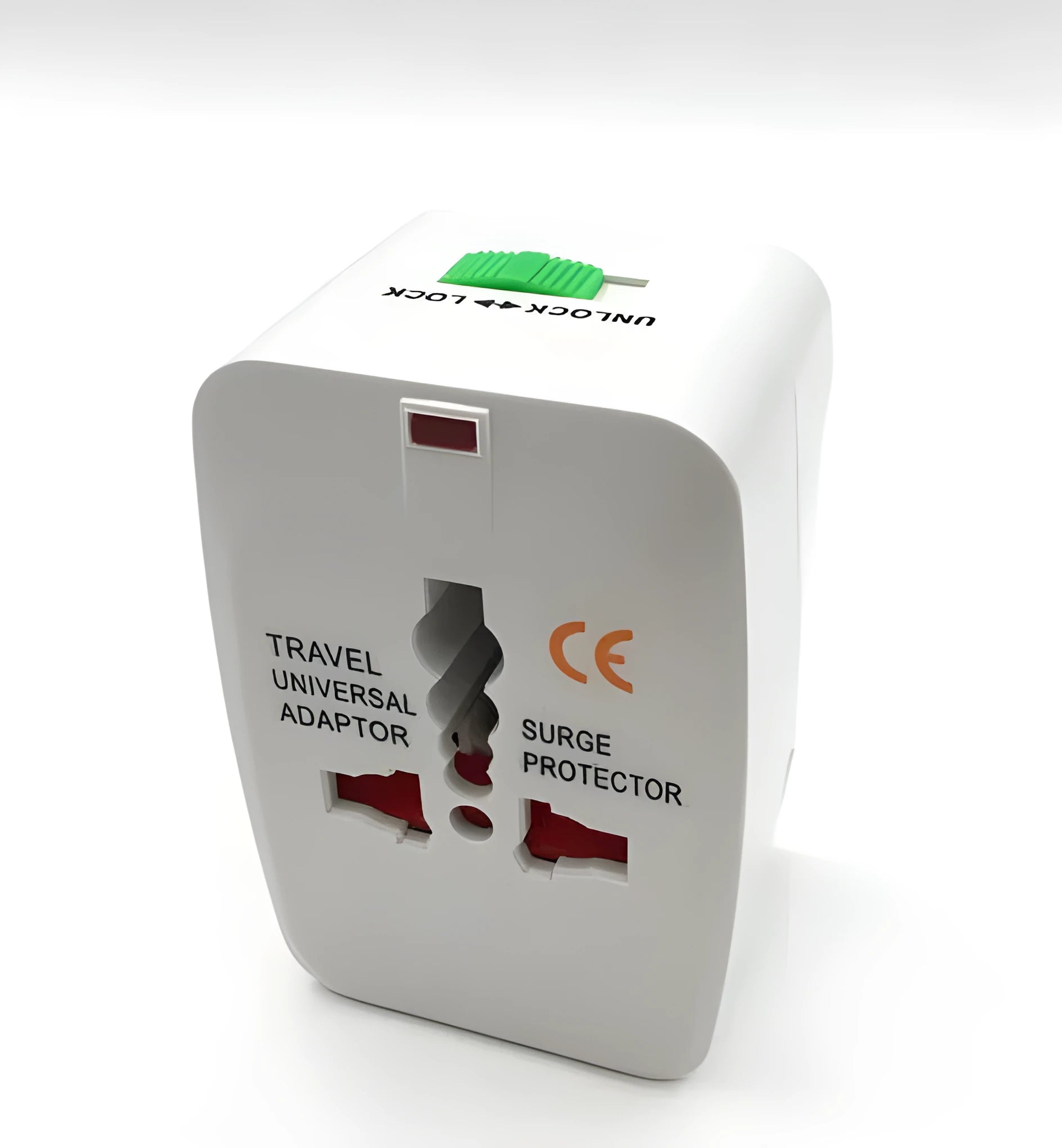 Compact white universal travel plug converter adapter for international sockets.