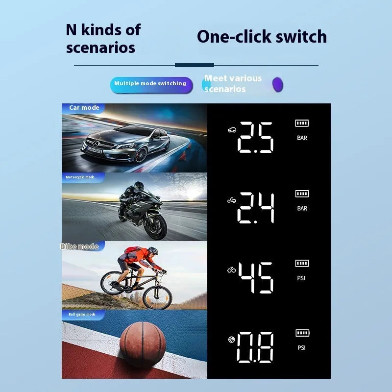 Portable wireless tyre pump with power bank and flashlight for car motorcycle bicycle inflation