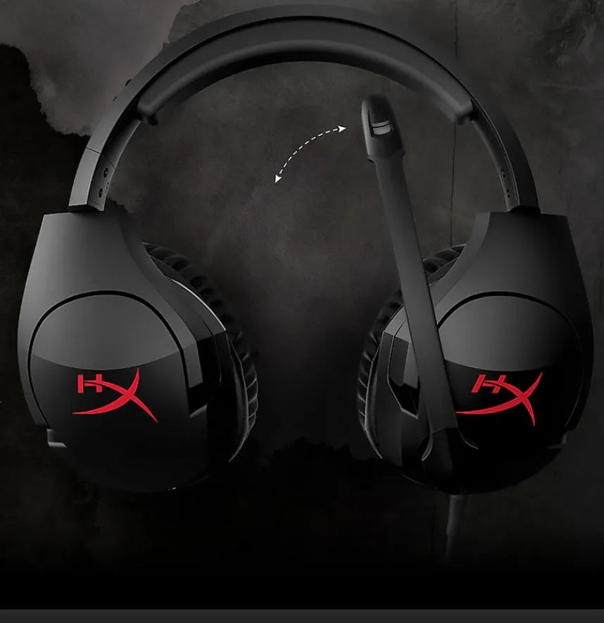 Black wired gaming headset with over-ear design and microphone for esports and PC use