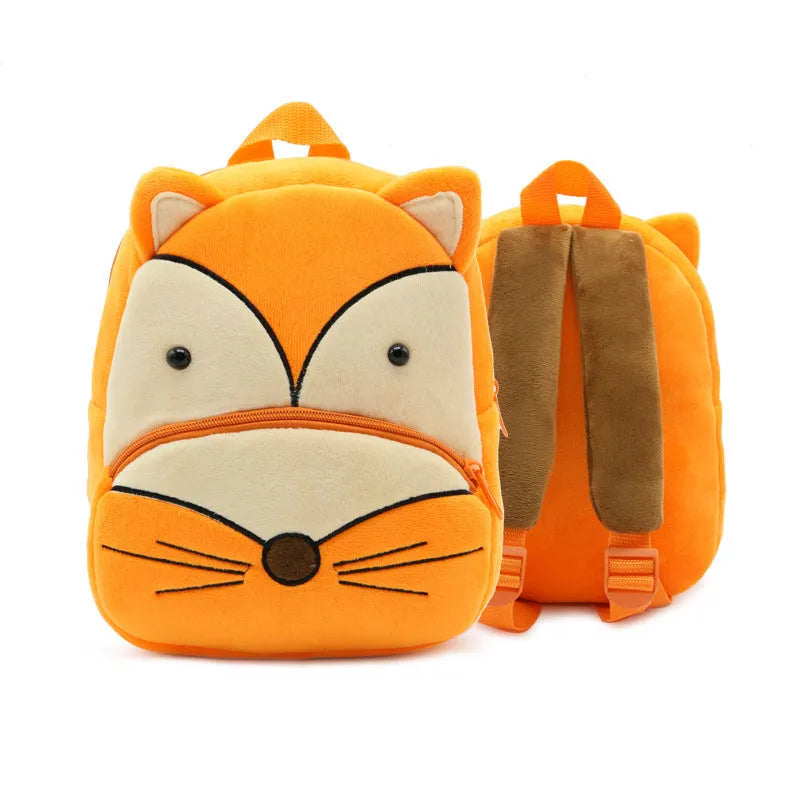 Children's plush animal backpack with 26x24x10cm dimensions and zipper pocket