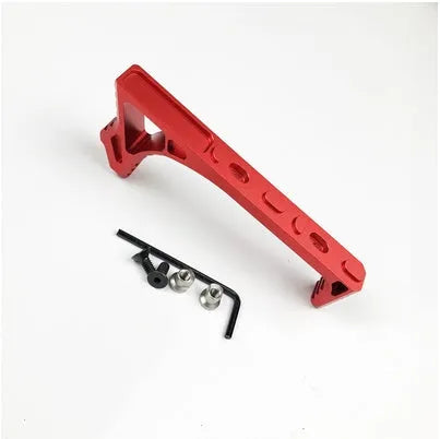 Black polymer hand stop accessory mounted on an airsoft pistol rail.