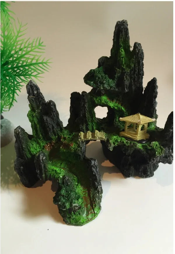 Simulation resin rockery aquarium ornament in pastoral style, size 339 and 338, synthetic resin fish tank decoration