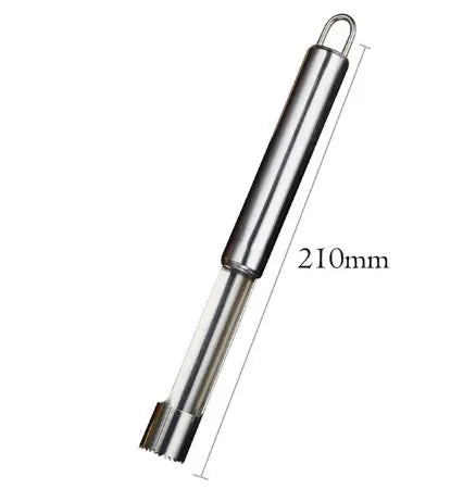Stainless steel pineapple corer slicer with ABS handle showing pineapple preparation