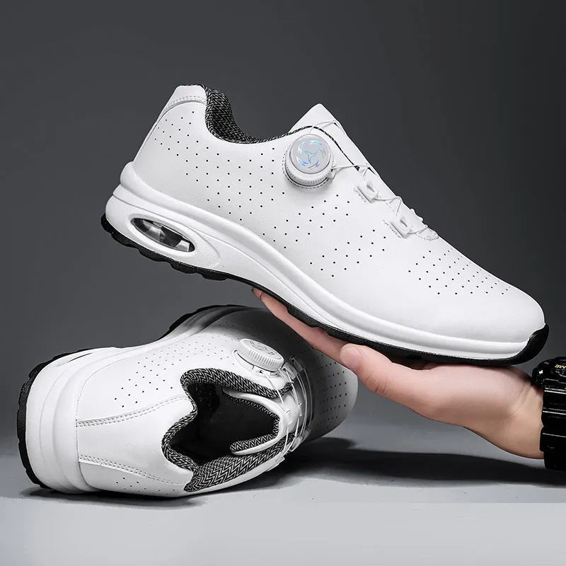 Women's low-top black mesh casual sneakers with white composite sole and lace-up closure.