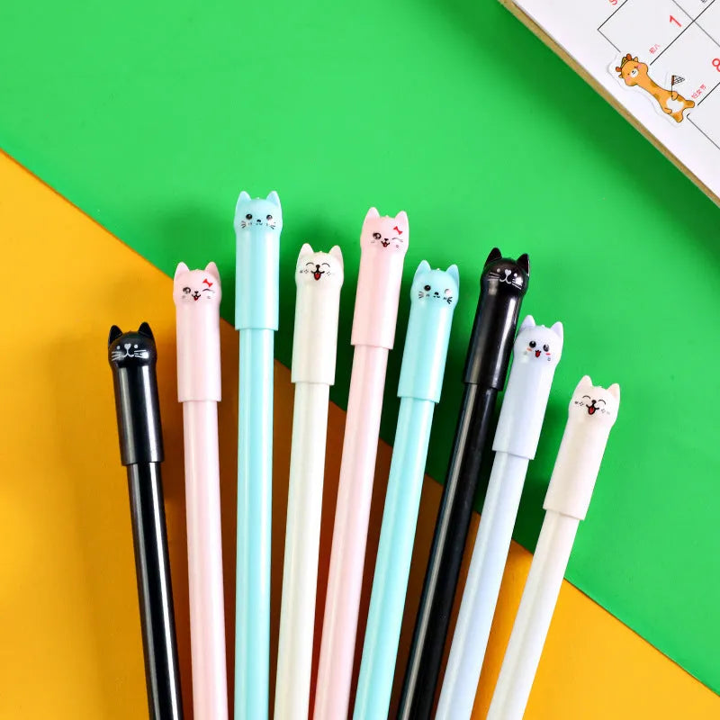 Pendulum cat charm gel pen with plastic body, shown in multiple ink colour options.