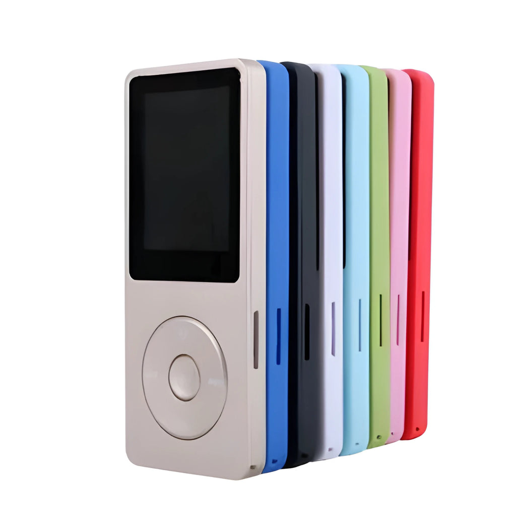 Compact MP4 player with 1.8 inch colour screen showing video playback interface