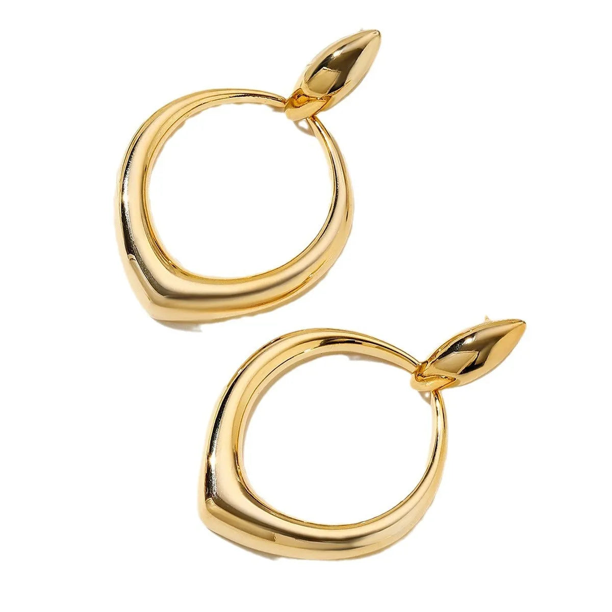 Gold electroplated copper drop earrings with tassel and love heart design on a white background