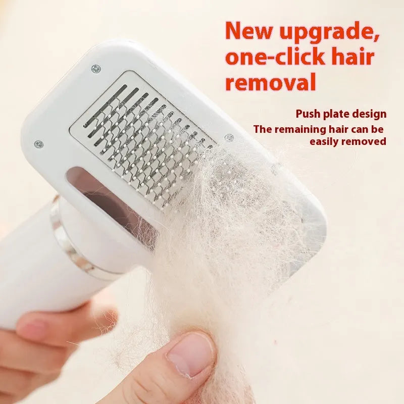 Pet hair dryer with hot air comb attachment for dog grooming showing beige and blue comb options