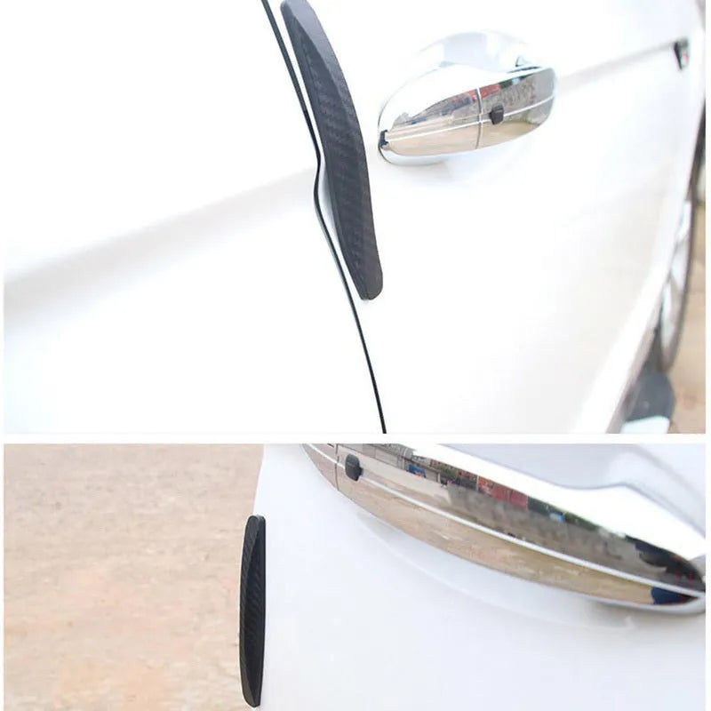 Black carbon fibre car door bumper anti-collision strip 140x25mm with reverse double-sided tape on vehicle door edge