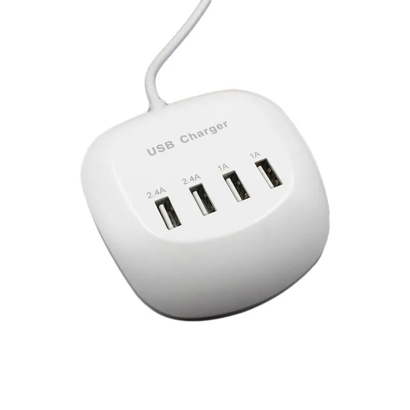 White USB wall charger with either EU or US style plug pins.