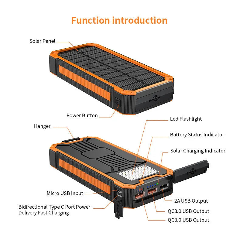 Outdoor large capacity 30000 MA solar charging unit power bank in orange plastic shell