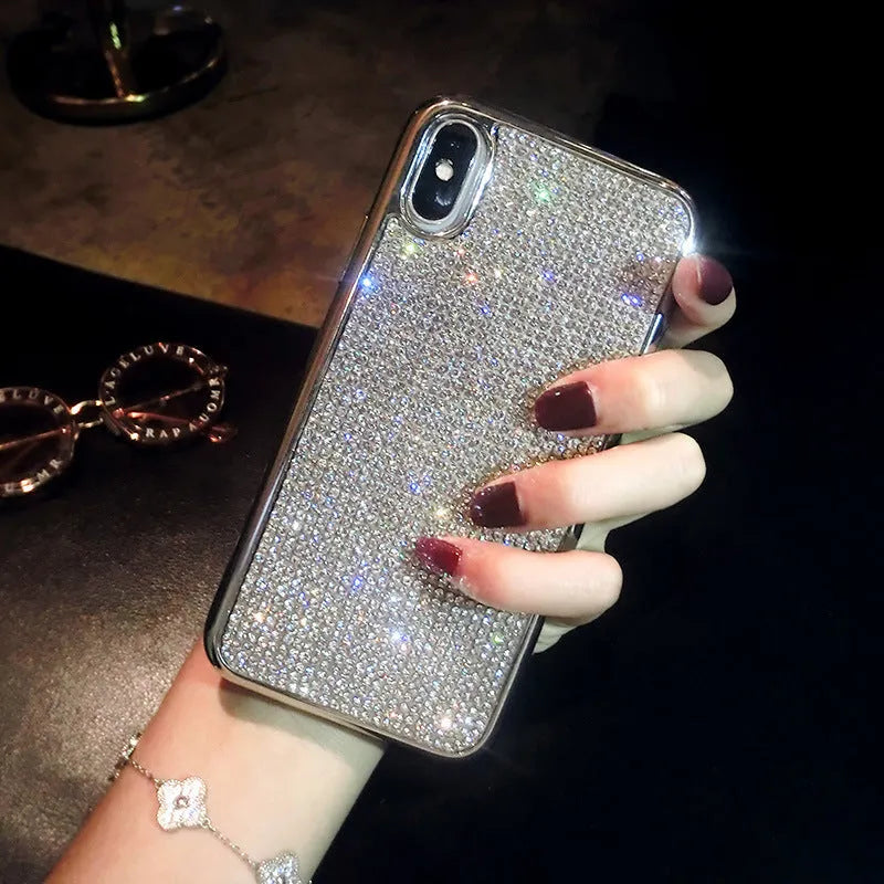 Silver silicone phone case with diamond pattern for multiple iPhone models