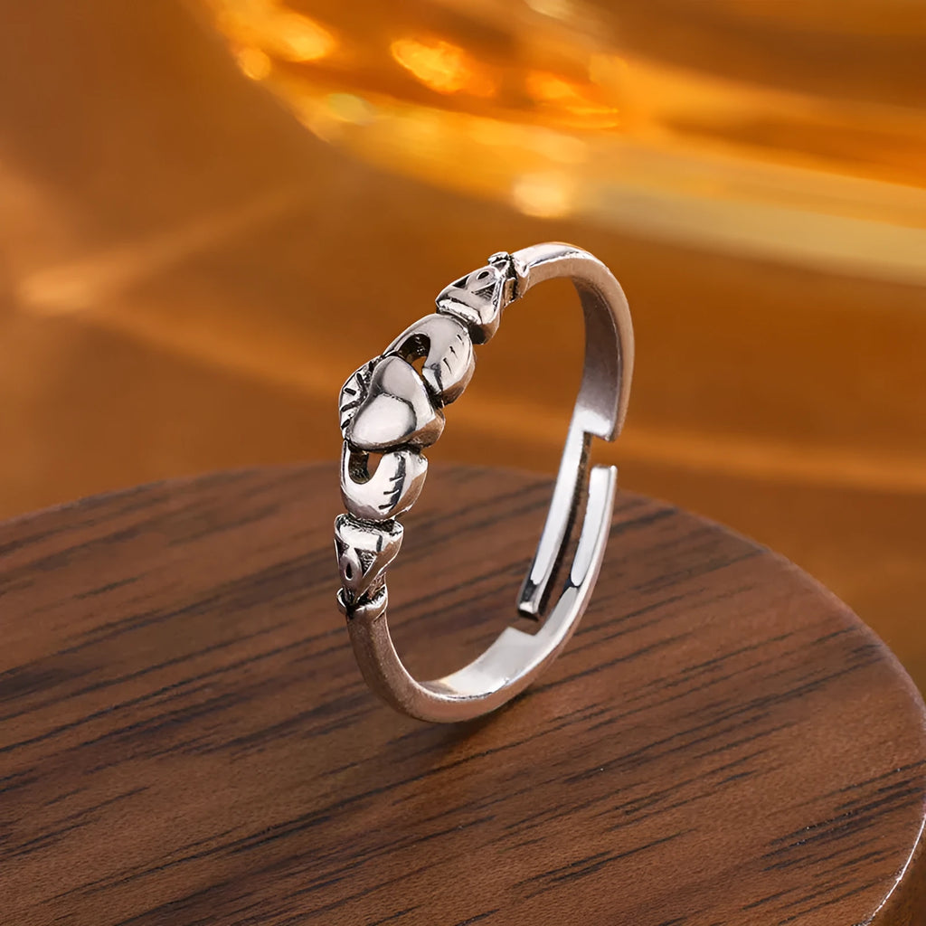 Retro silver copper open ring with heart shape for women