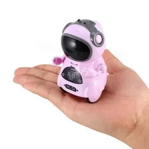 Mini pocket robot toy in blue, pink or white, 6.5 x 5 x 8.5 cm, with voice dialogue, singing, dancing and lighting
