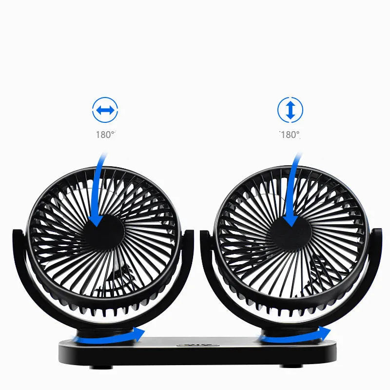 USB car fan dual head dual switch black ABS plastic 124x12x75mm with 1.4m cable
