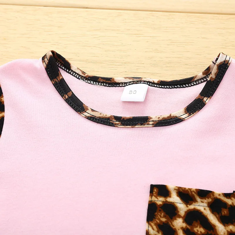 Girl's cotton blend outfit set in black and pink, sizes 80-120 cm