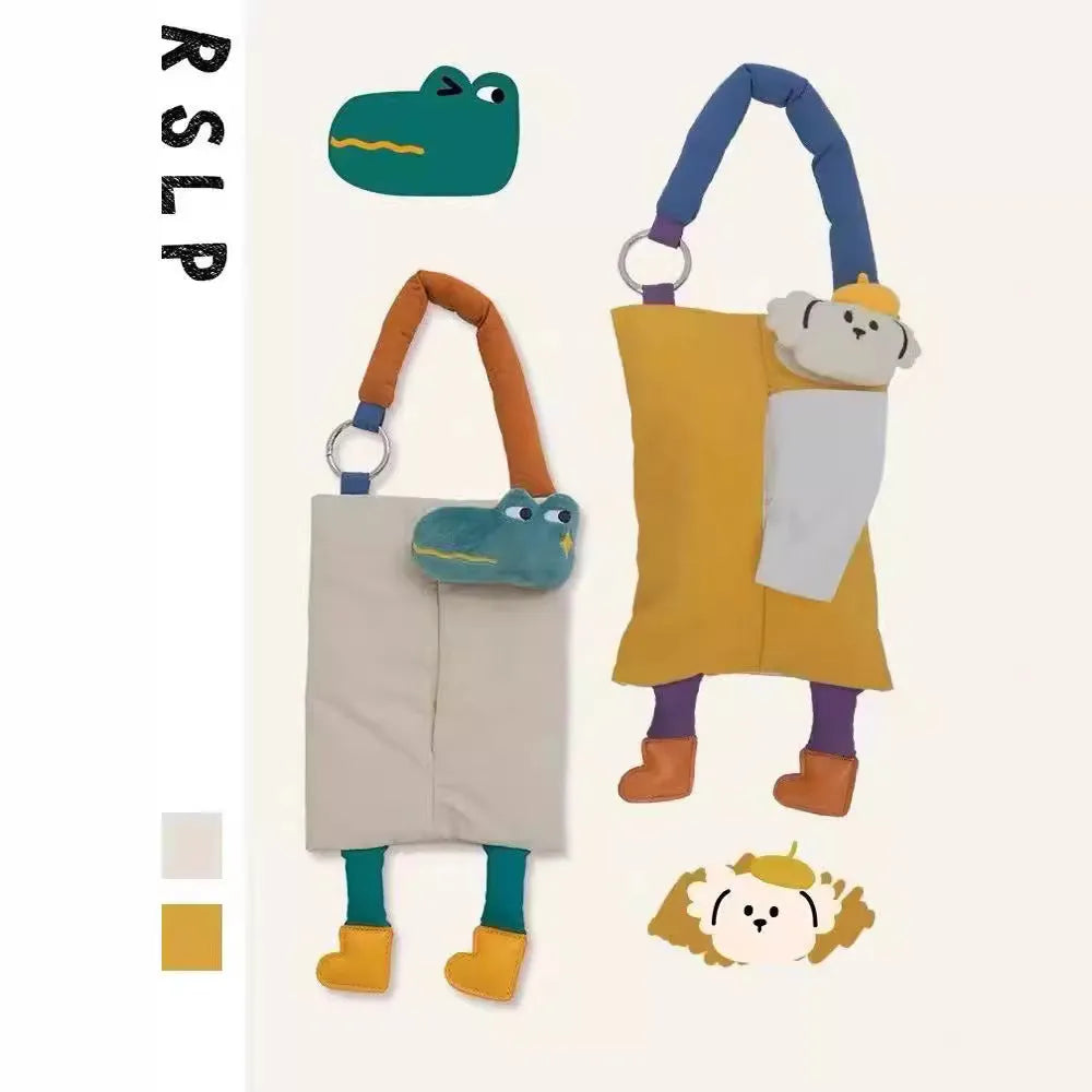 Hanging plush tissue buggy bag for cars and pushchairs measuring 25x19 cm in hat dog colour design