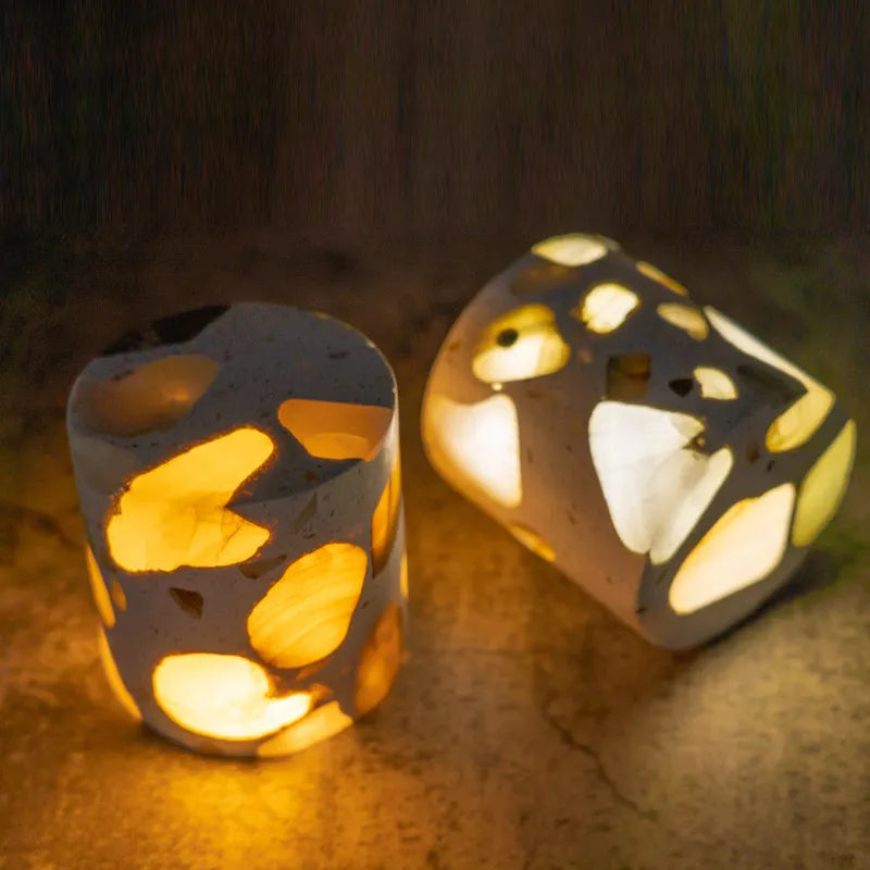 Terrazzo night light, 10 x 10 x 7.5cm, tri colour dimming bedside lamp with non-intelligent control