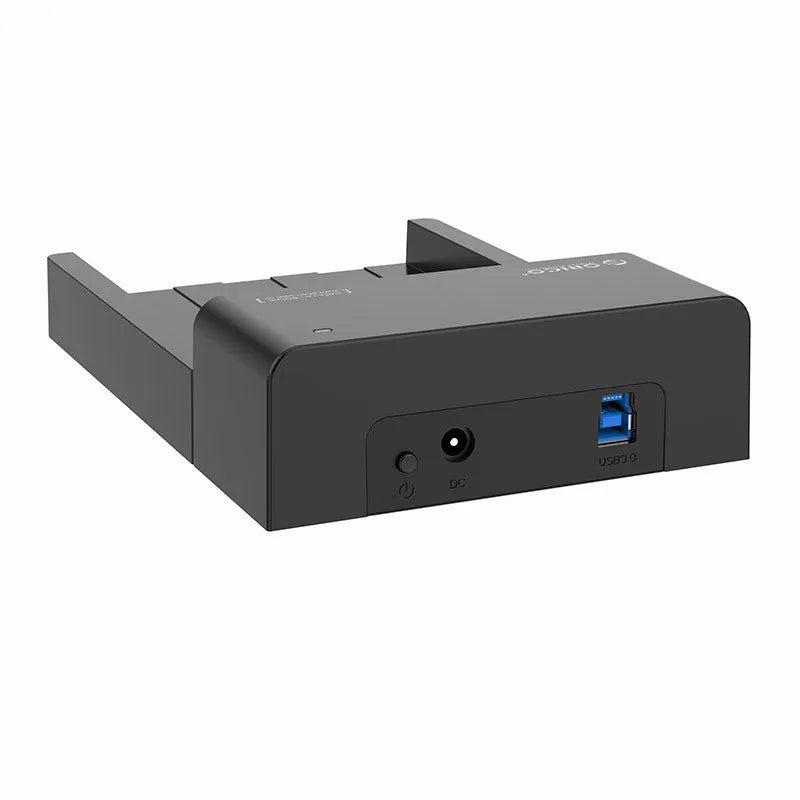 Black plastic 2.5-inch and 3.5-inch SATA hard drive enclosure with USB cable for portable storage conversion