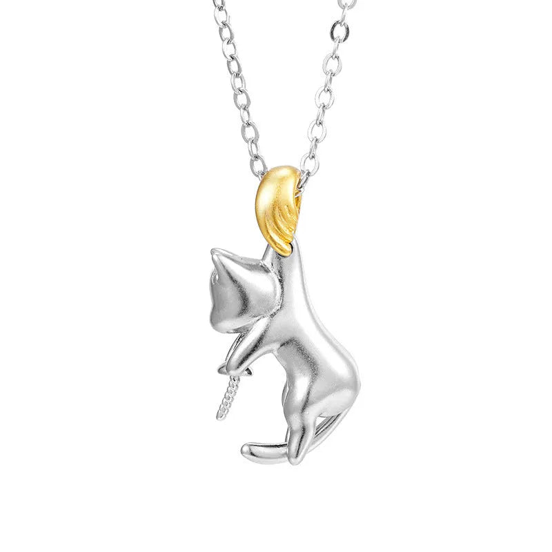 925 sterling silver clavicle chain necklace with cat charm pendant and electroplated finish